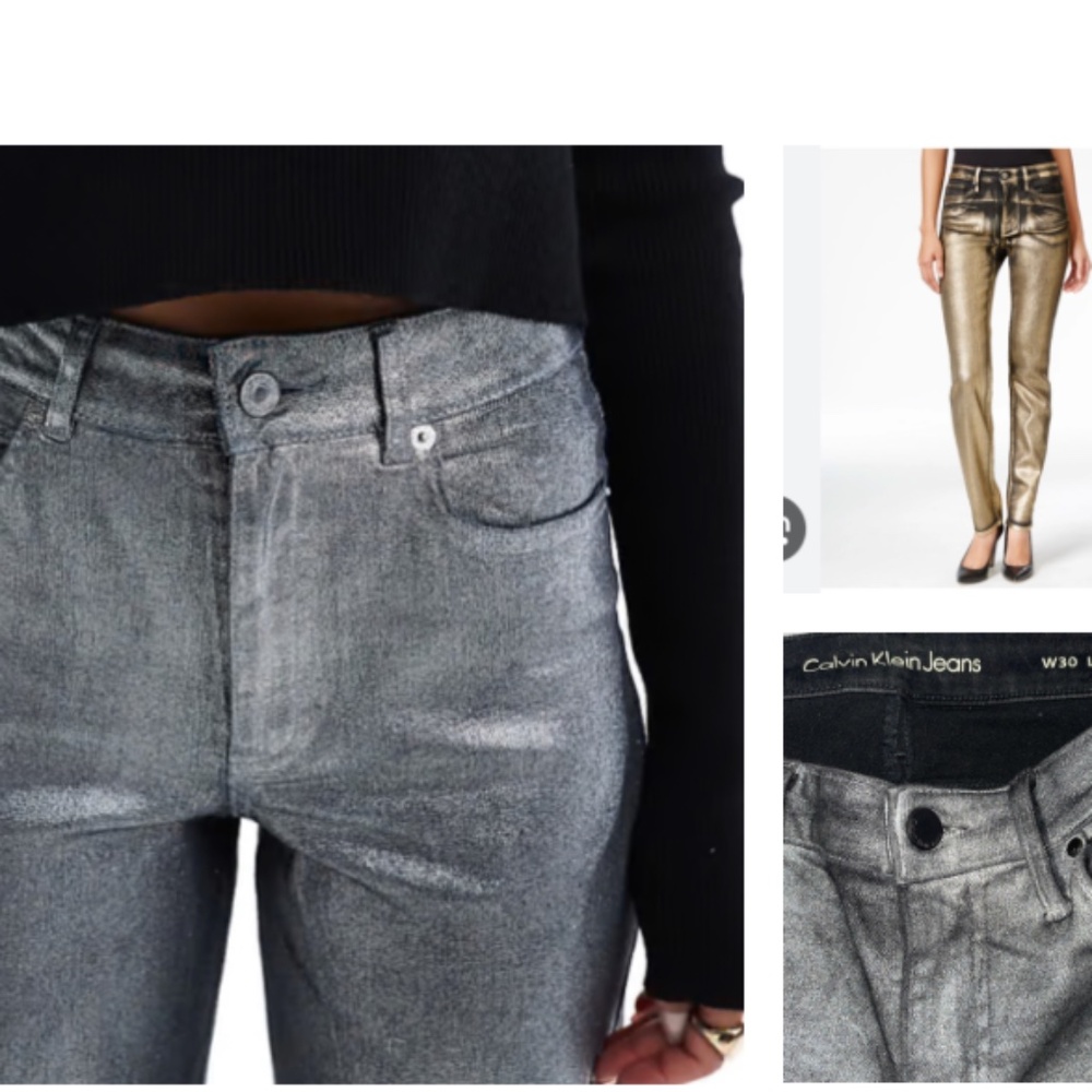 NEW No Tags Calvin Klein Metallic Silver Leggings Legging Jeans Stretchy  30 *